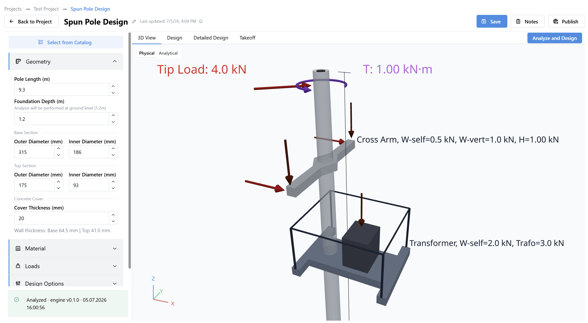 Spun Pole Design in the StructuralMind app